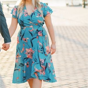 A New Day Floral Wrap Ruffle Sleeve Dress